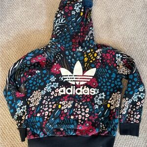 Adidas Women’s ' Floral Logo Hoodie - Black with Pink & Blue